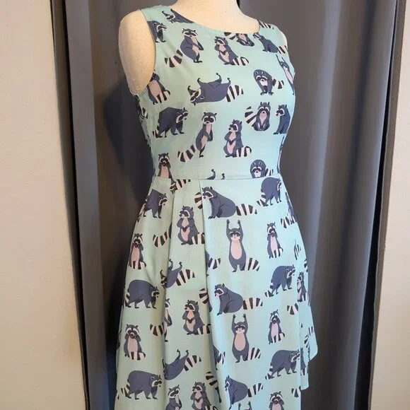 EUC LA Soul Fit & Flare Mini Dress in Trash Panda Print size Medium - Picture 2 of 10